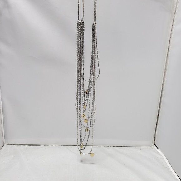 CACHE multi-layered 9-strand layered silver necklace with gold charms - Picture 9 of 9